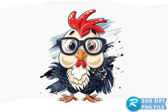 A Cute Cartoon Rooster Wearing Glasses Graphics for Crafts