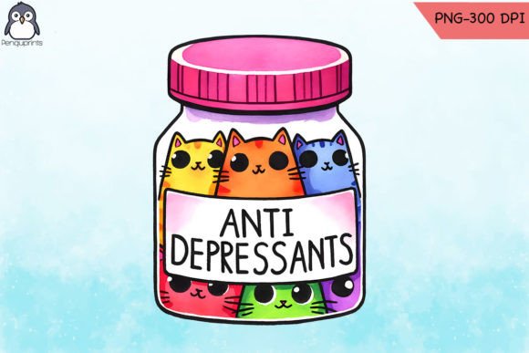 Anti Depressants Cats Sublimation PNG for Crafts and Graphics