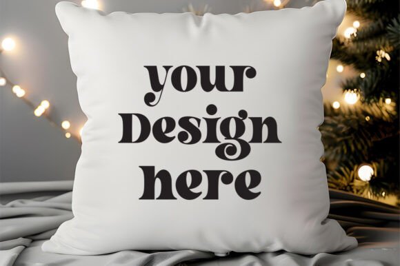 Christmas Pillow White Mockup 72 for Graphics and Christmas Amp