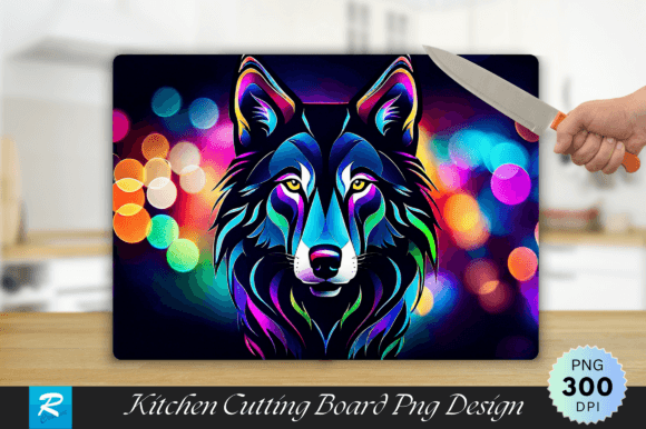 Colorful Wolf Cutting Board PNG Design for Graphics & Crafts