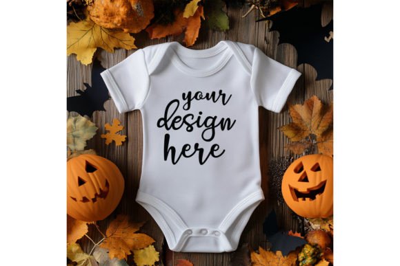 Halloween Baby Bodysuit Mockup for Graphics and Seasonal Sales